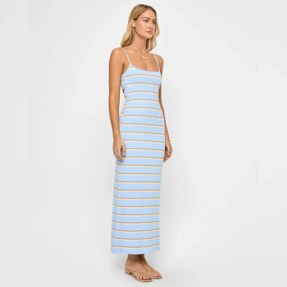 L*Space Sky Blue and Cream Striped Midi Dress - Picture 2 of 3